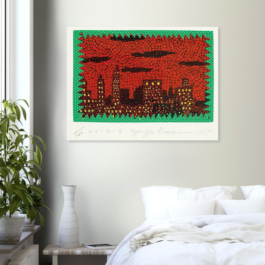 Yayoi Kusama poster — New York recalls the city where Kusama developed a radical artistic language of nets, soft sculpture and experimental performance