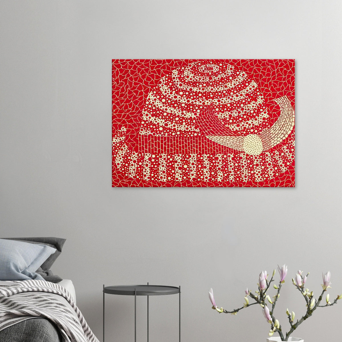 Yayoi Kusama canvas print — Hat (Red) presents a familiar accessory as an exercise in changing color and graphic character