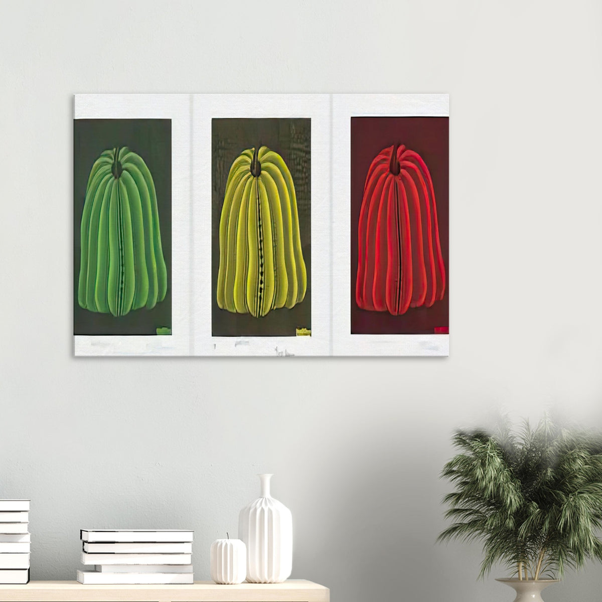 Yayoi Kusama canvas print — Pumpkin 2000 (Set) uses a set treatment to reinterpret one of Kusama’s most affectionate subjects