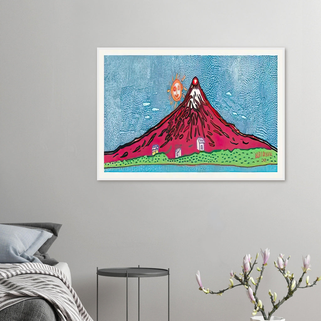 Yayoi Kusama framed print — Mt. Fuji in Seven Colours: Mt. Fuji I Love is Kusama’s red interpretation of the celebrated Japanese mountain. The
