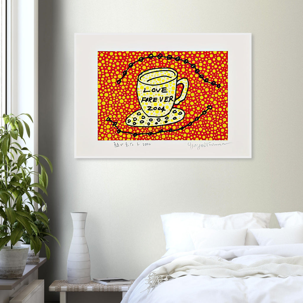 Yayoi Kusama framed print — Morning Is Here (E) joins a series of compact 2004 prints in which the beginning of the day becomes a subject for personal symbols and tightly controlled graphic