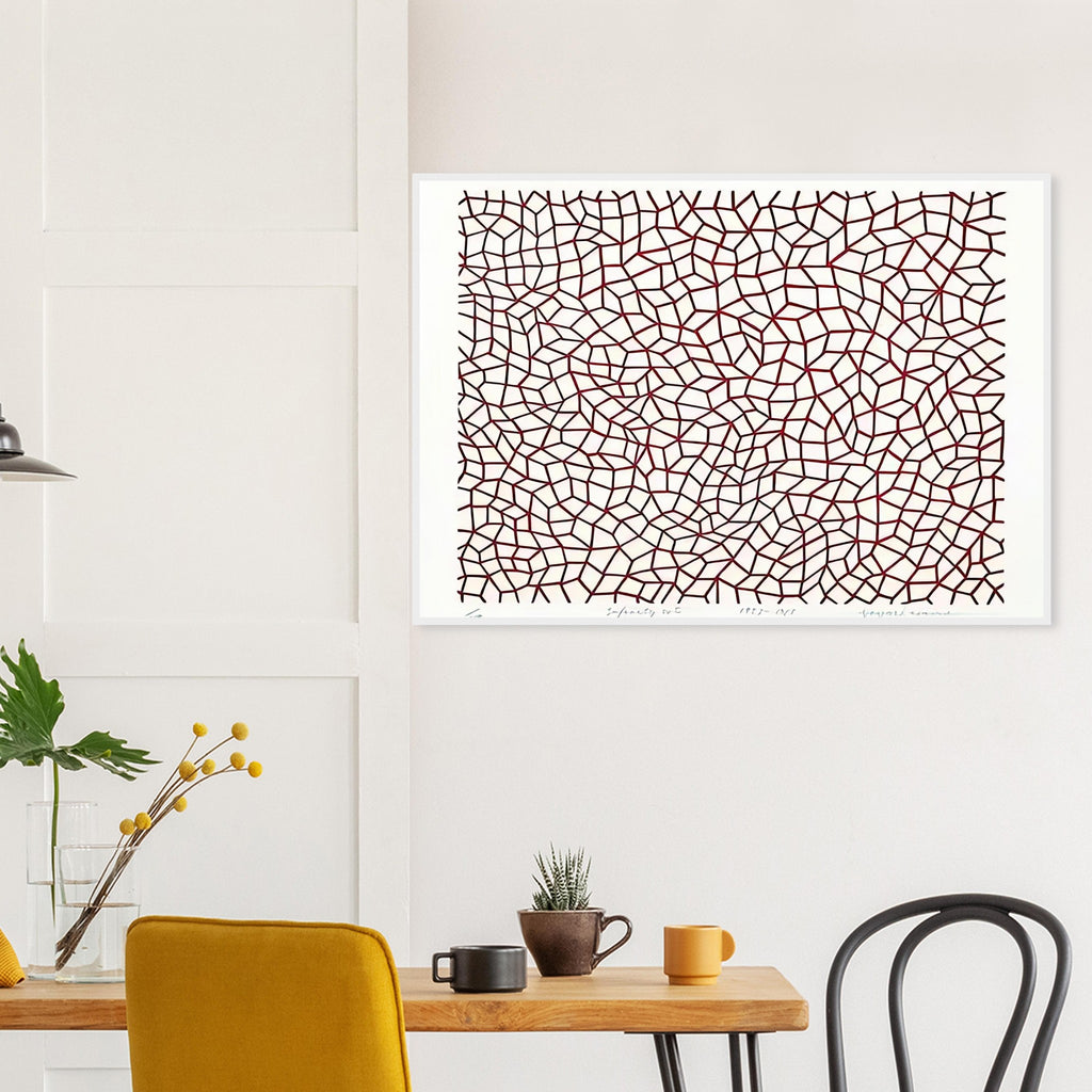 Yayoi Kusama framed print — Infinity Nets [Kusama 76] explores Kusama’s Infinity Net as a field built from countless repeated marks