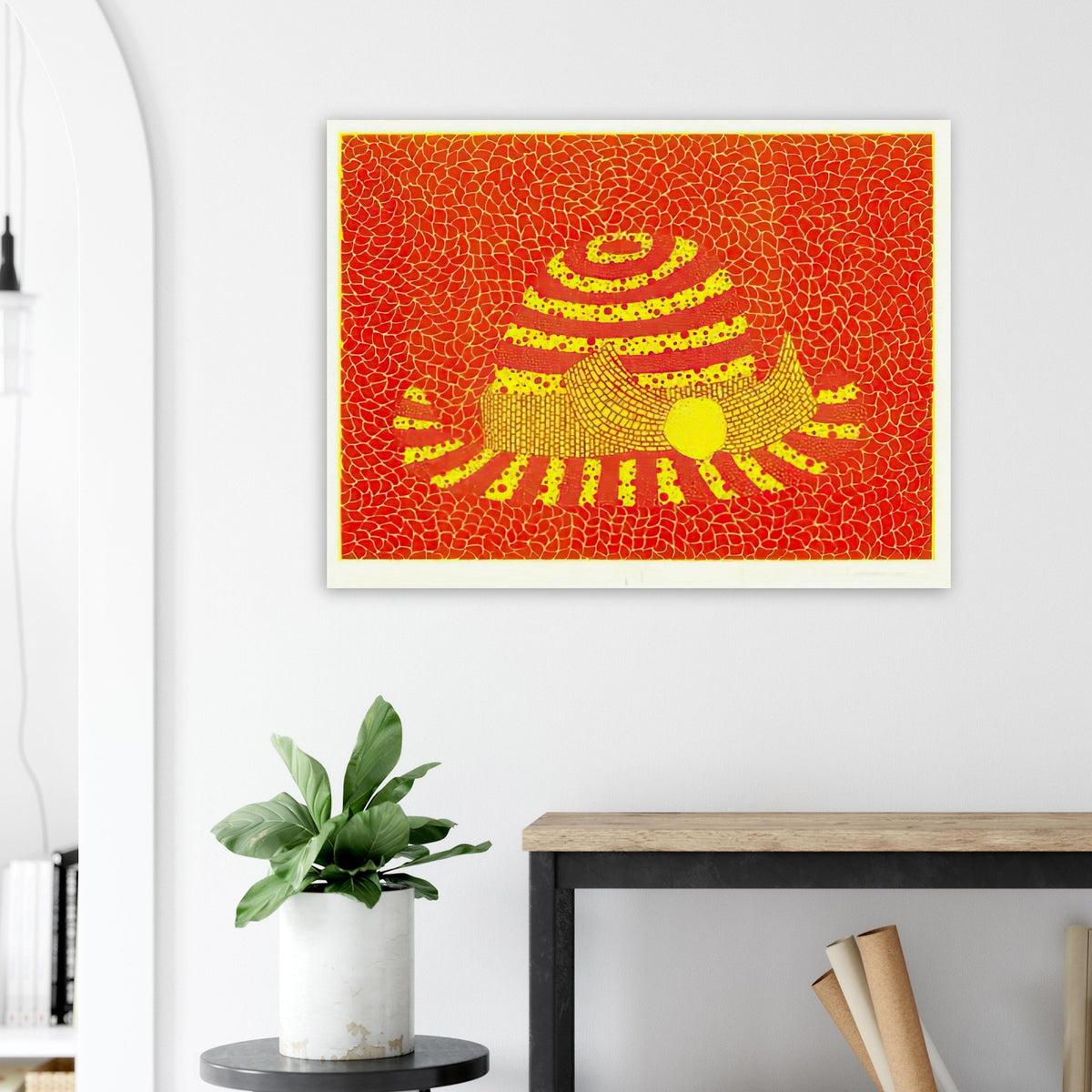 Yayoi Kusama poster — Hat (Orange) presents a familiar accessory as an exercise in changing color and graphic character