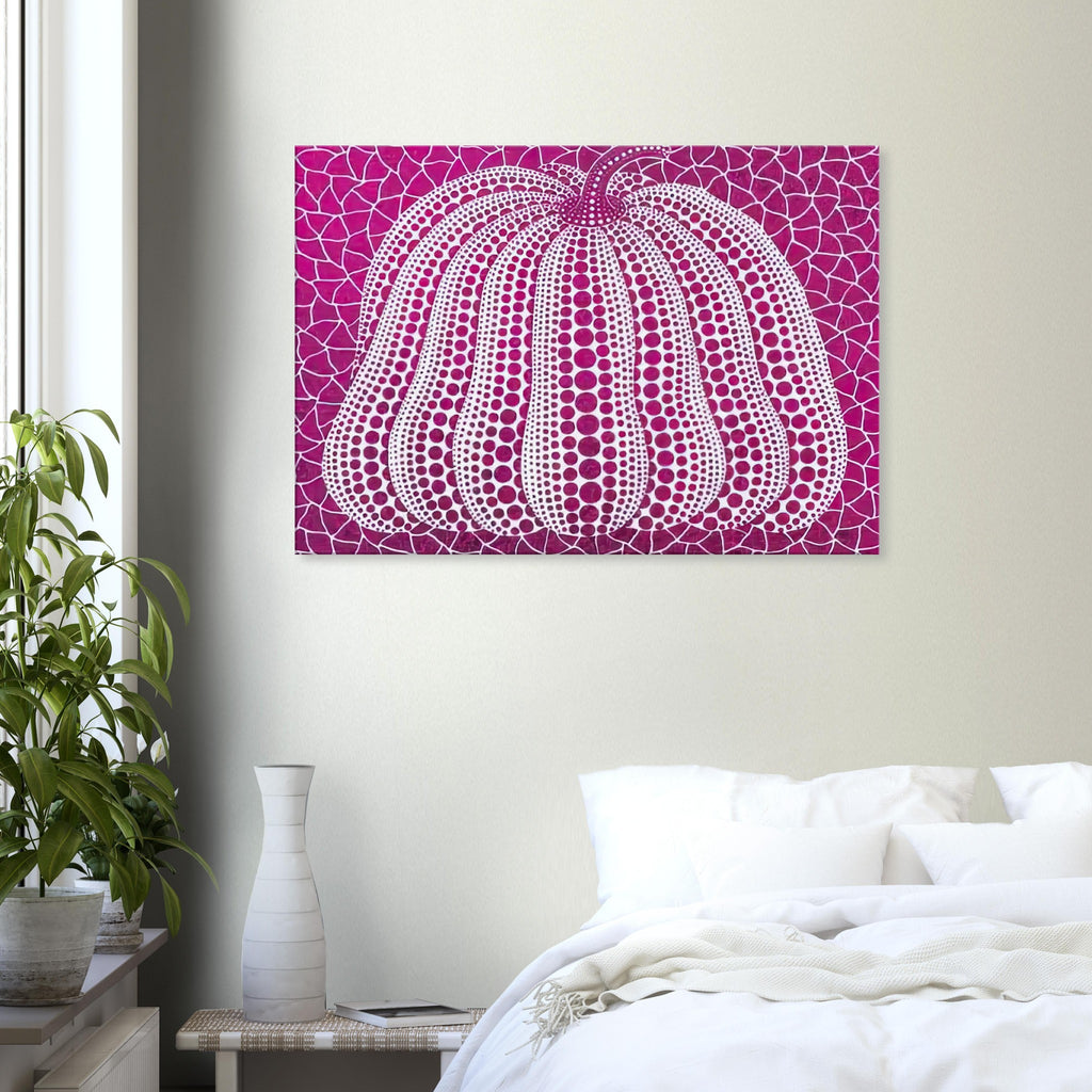 Yayoi Kusama canvas print — Pumpkin Purple presents Kusama’s familiar pumpkin through an explicitly purple variation