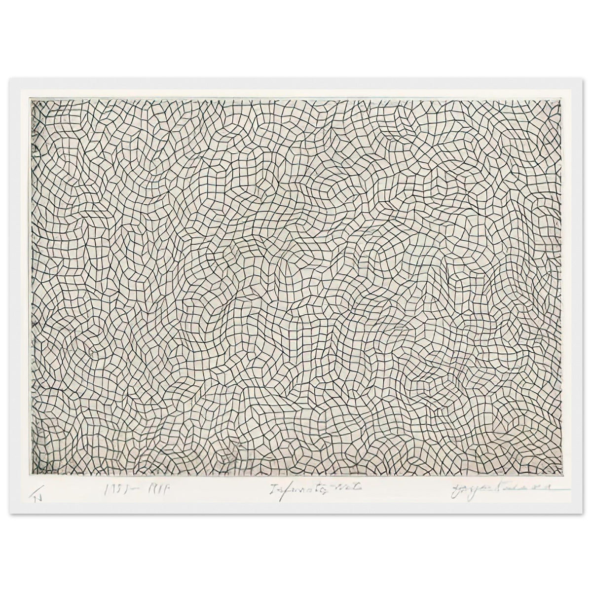 Yayoi Kusama framed print — Infinity Nets [Kusama 51] explores Kusama’s Infinity Net as a field built from countless repeated marks, white frame, 45x60 cm / 18x24″