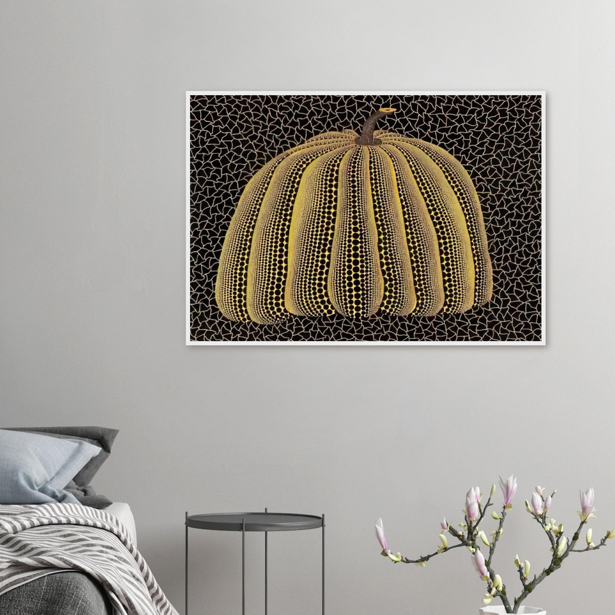 Yayoi Kusama framed print — Pumpkin (Yellow Y) [Kusama 148] presents Kusama’s familiar pumpkin through an explicitly yellow variation