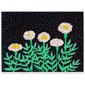 Yayoi Kusama poster — Flowers 1 places blooming forms at the center of the composition, 15x20 cm / 6x8″