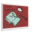Yayoi Kusama canvas print — Book to Read at Night C places an illustrated book at the center of a strange, poetic visual world, 45x60 cm / 18x24″
