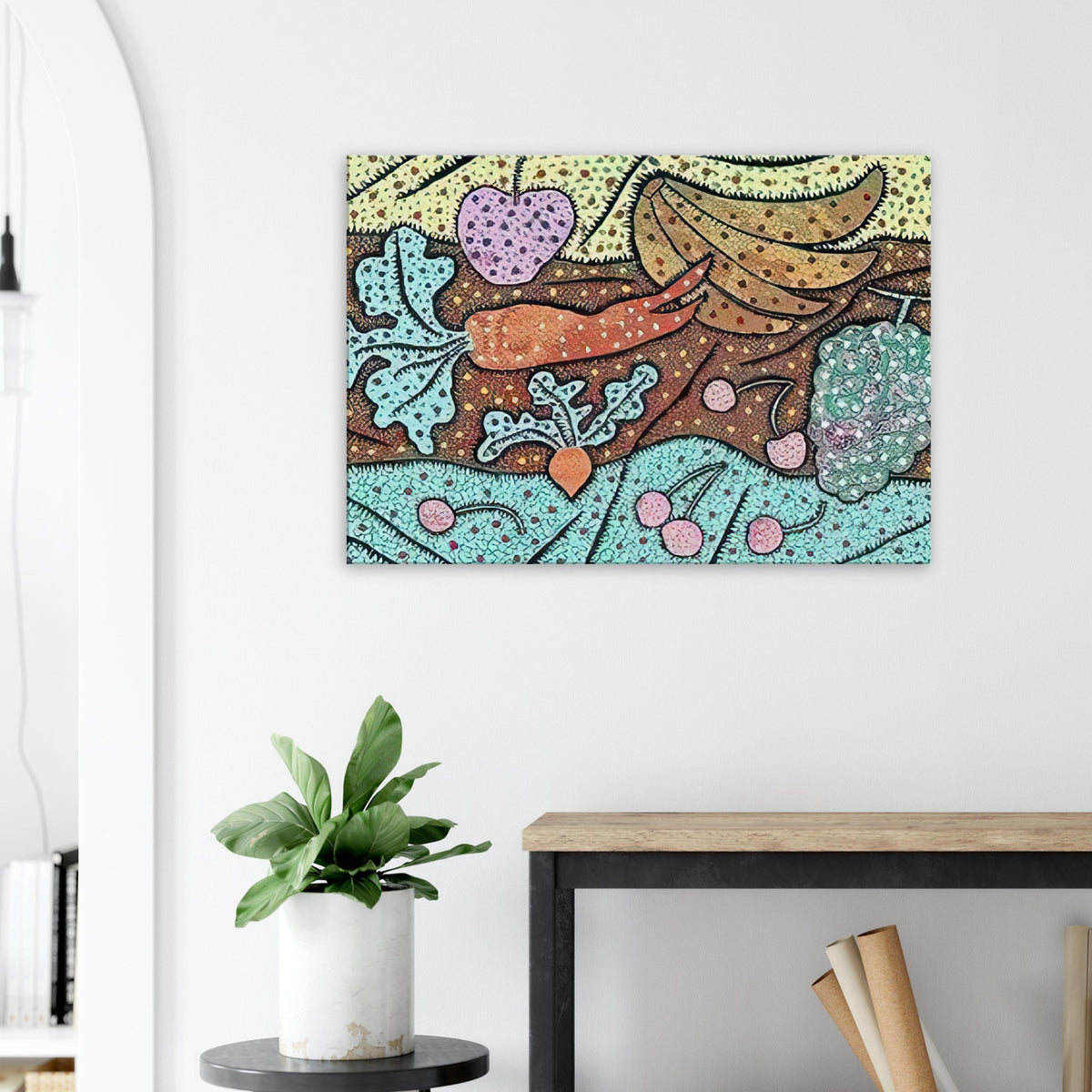Yayoi Kusama canvas print — Standing in the Visionary Field belongs to Kusama’s important early printmaking period and combines an imaginative landscape with the visual idea of proliferation
