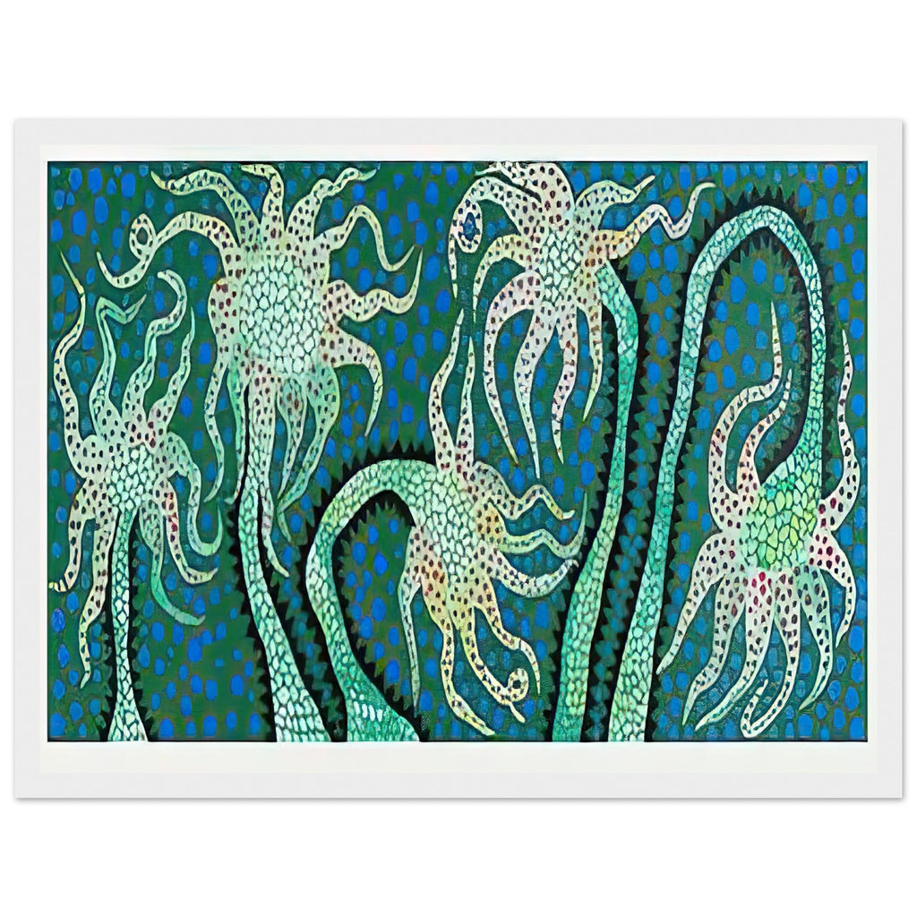 Yayoi Kusama framed print — Night Flowers (B) explores the mystery of blossoms after dark, white frame, 30x40 cm / 12x16″