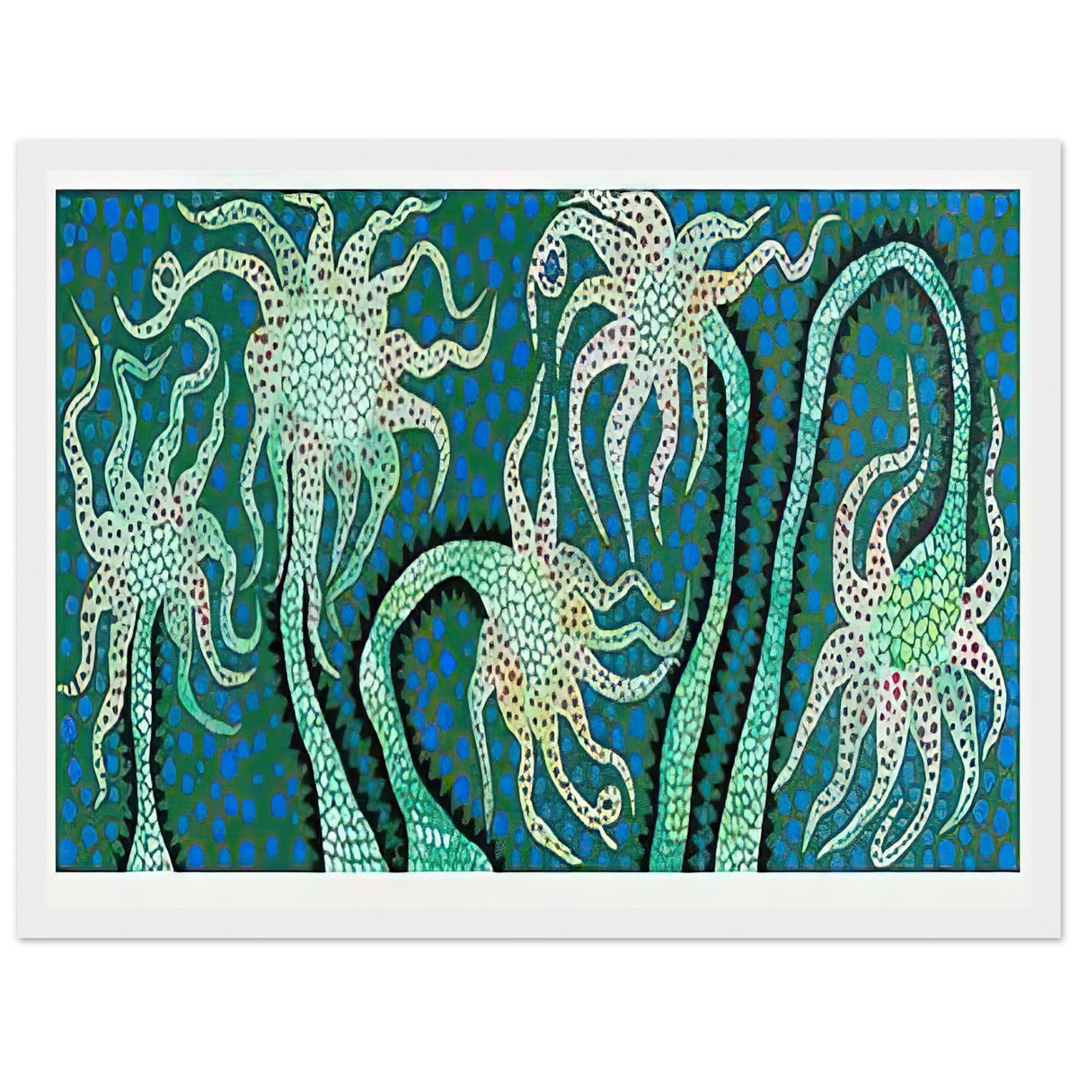 Yayoi Kusama framed print — Night Flowers (B) explores the mystery of blossoms after dark, white frame, 30x40 cm / 12x16″