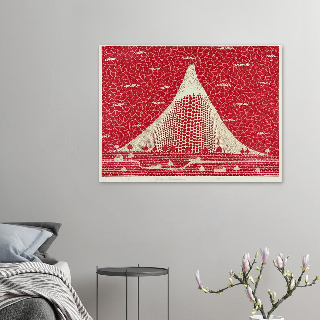 Yayoi Kusama poster — Mt. Fuji takes a single iconic mountain and turns it into a meditation on shape, place and