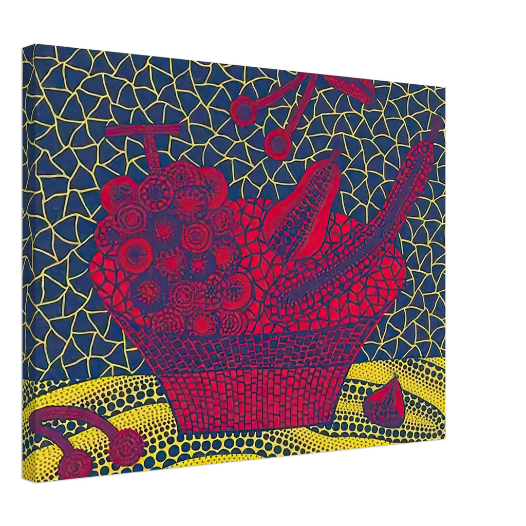 Yayoi Kusama canvas print — Fruit Basket (5) by Yayoi Kusama explores one of the artist’s recurring subjects: the abundance of ordinary fruit, 45x60 cm / 18x24″