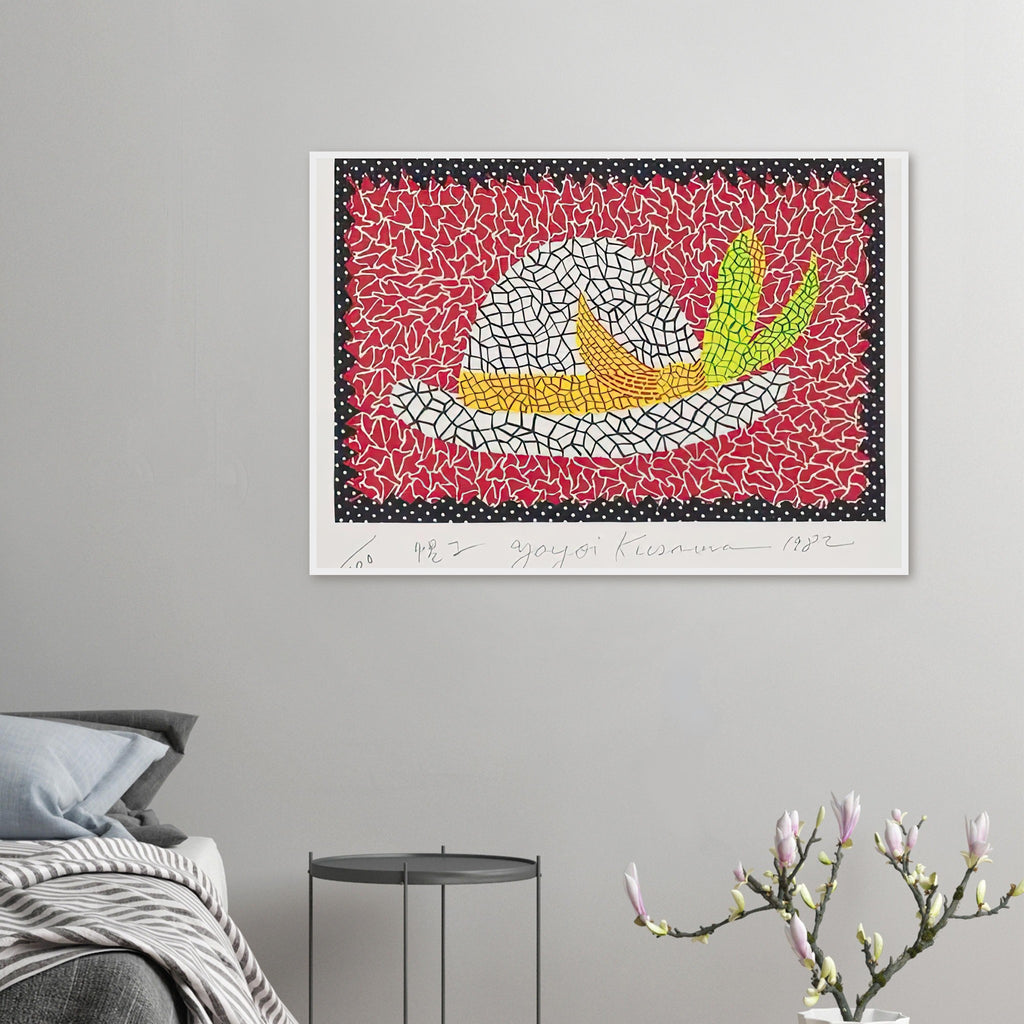 Yayoi Kusama framed print — Hat (4) turns an everyday hat into a subject for playful observation