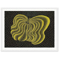 Yayoi Kusama framed print — Dancing Pumpkin (YBL) [Kusama 320] presents the gourd as a figure in motion, white frame, 30x40 cm / 12x16″