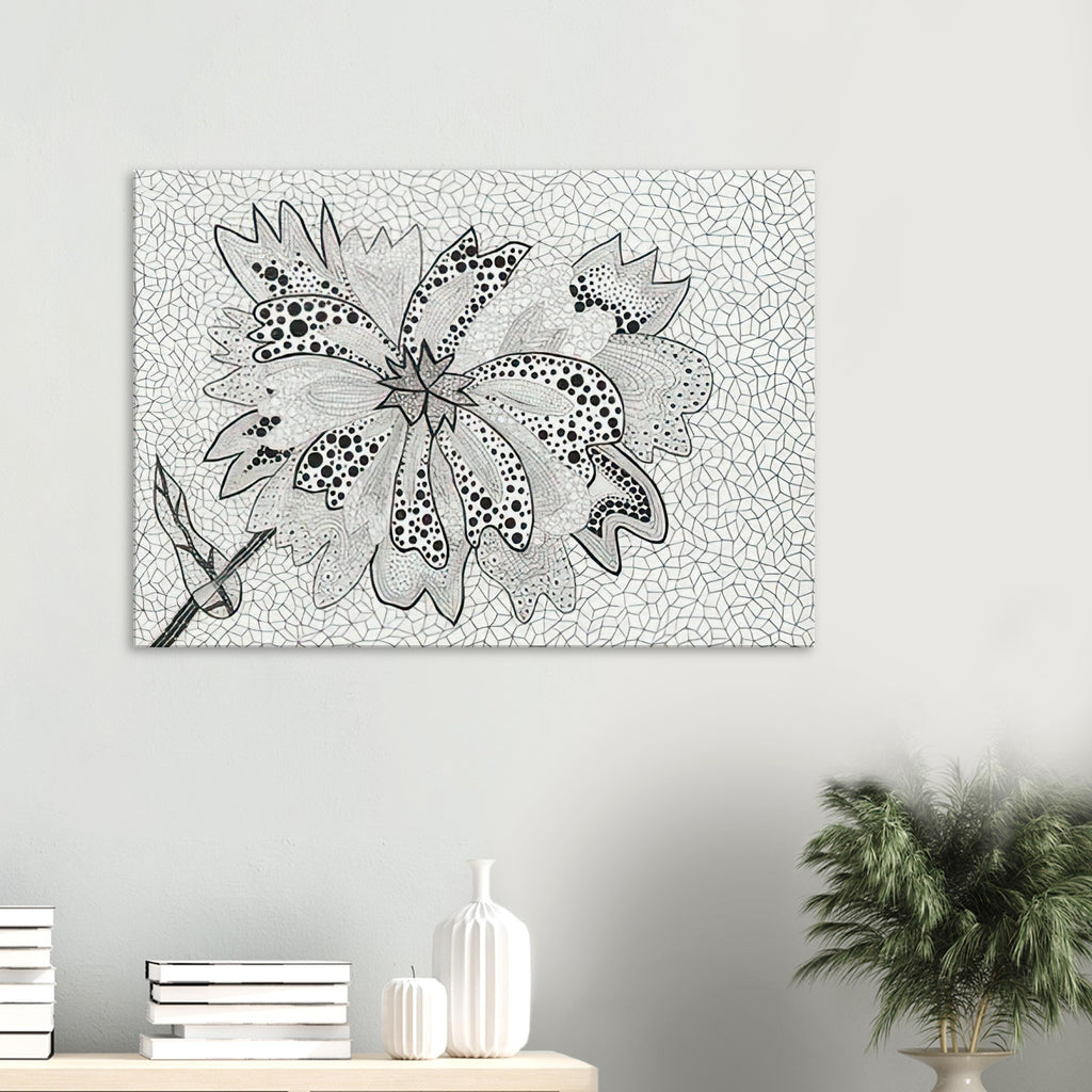 Yayoi Kusama canvas print — Flower (A–B) places two designated botanical variations together in a single listing