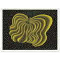 Yayoi Kusama poster — Dancing Pumpkin (YBL) [Kusama 320] presents the gourd as a figure in motion, 15x20 cm / 6x8″