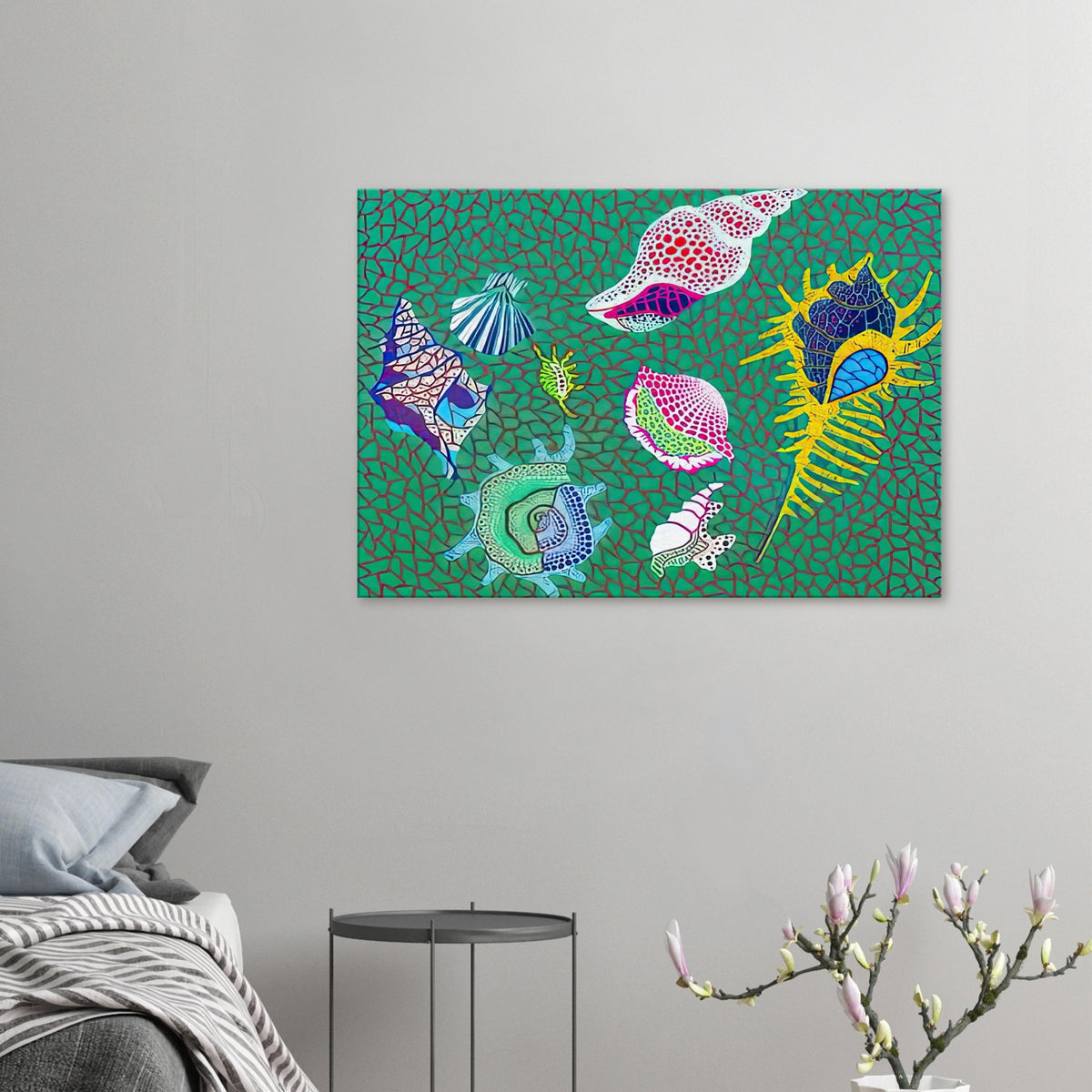Yayoi Kusama canvas print — Shells draws attention to small natural objects whose curved structures and repeating ridges are already pattern-like