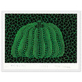 Yayoi Kusama framed print — Pumpkin (G) [Kusama 151] revisits Kusama’s best-known vegetable through the relationship between its distinctive form and repeating ornament, white frame, 30x40 cm / 12x16″