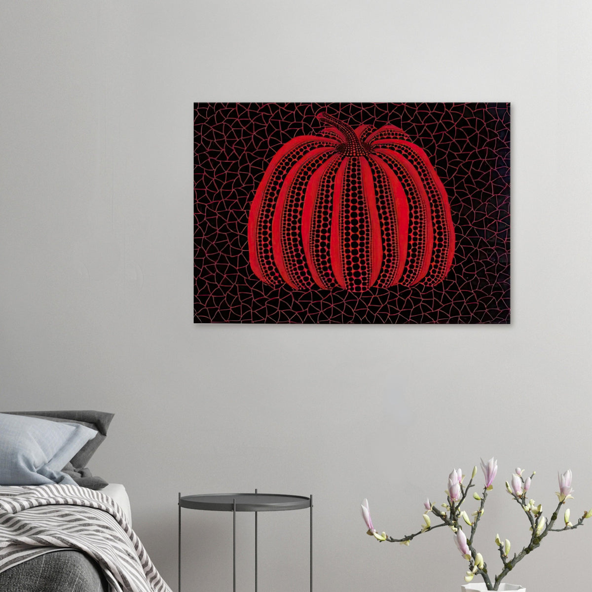 Yayoi Kusama canvas print — Pumpkin (RY) [Kusama 233] revisits Kusama’s best-known vegetable through the relationship between its distinctive form and repeating ornament