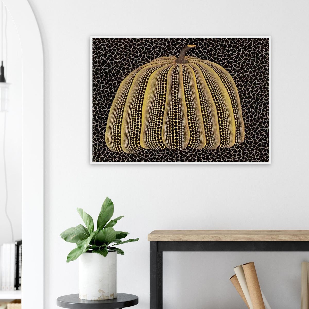 Yayoi Kusama framed print — Pumpkin (Yellow Y) [Kusama 148] presents Kusama’s familiar pumpkin through an explicitly yellow variation