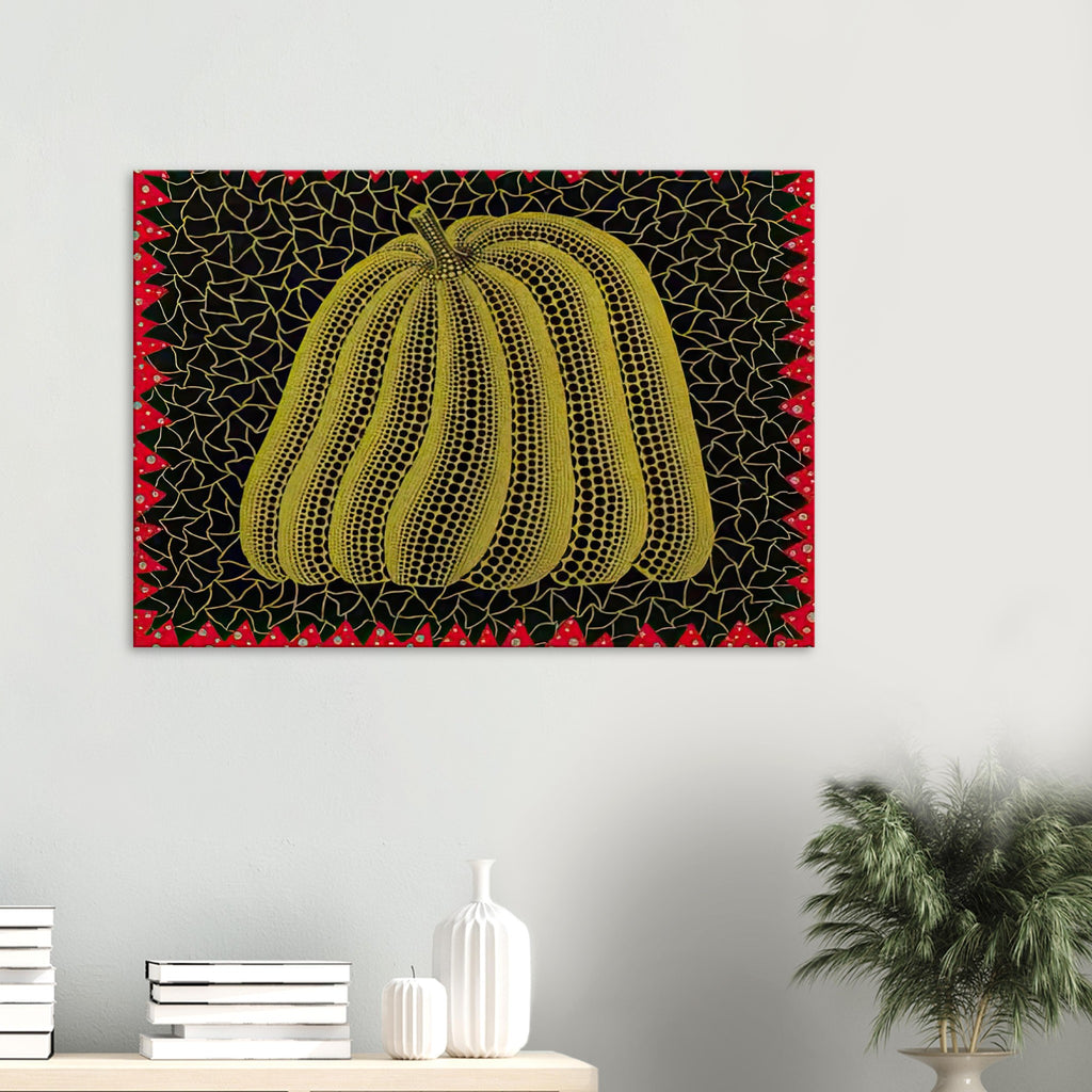 Yayoi Kusama canvas print — Citrouille I from Amour pour Toujours gives Kusama’s beloved pumpkin a celebratory role within a portfolio devoted to love