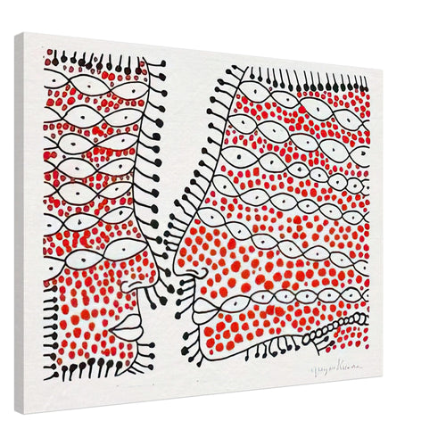 Yayoi Kusama canvas print — Beginning of Love suggests an intimate emotional moment expressed through Kusama’s recurring language of patterns and simple forms, 60x80 cm / 24x32″
