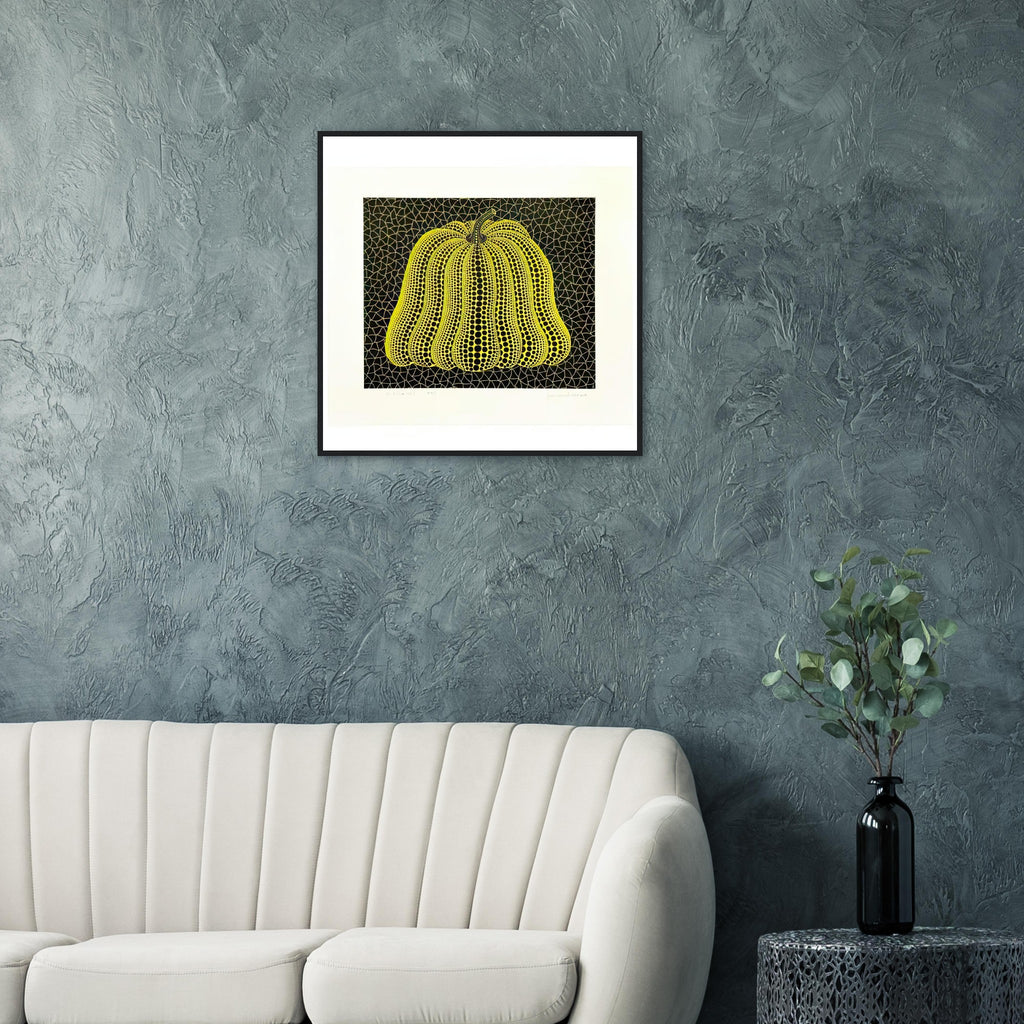 Yayoi Kusama framed print — Pumpkin MY sits alongside Pumpkin MT in Kusama’s printmaking but remains its own image