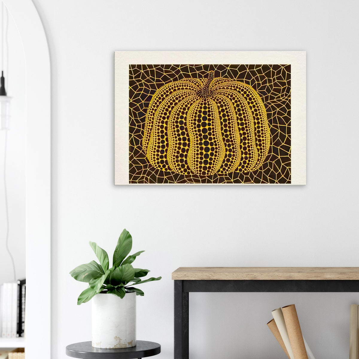 Yayoi Kusama canvas print — Small Pumpkin focuses on a compact, approachable version of Kusama’s most familiar motif