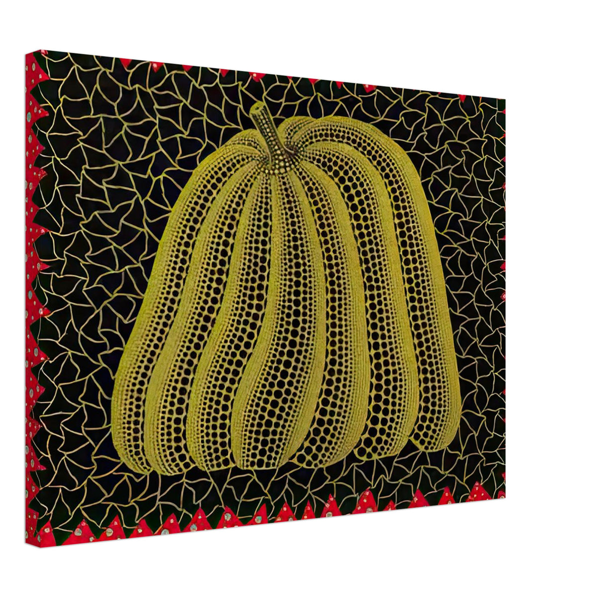 Yayoi Kusama canvas print — Citrouille I from Amour pour Toujours gives Kusama’s beloved pumpkin a celebratory role within a portfolio devoted to love, 45x60 cm / 18x24″