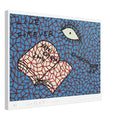 Yayoi Kusama canvas print — Book to Read at Night E places an illustrated book at the center of a strange, poetic visual world, 45x60 cm / 18x24″