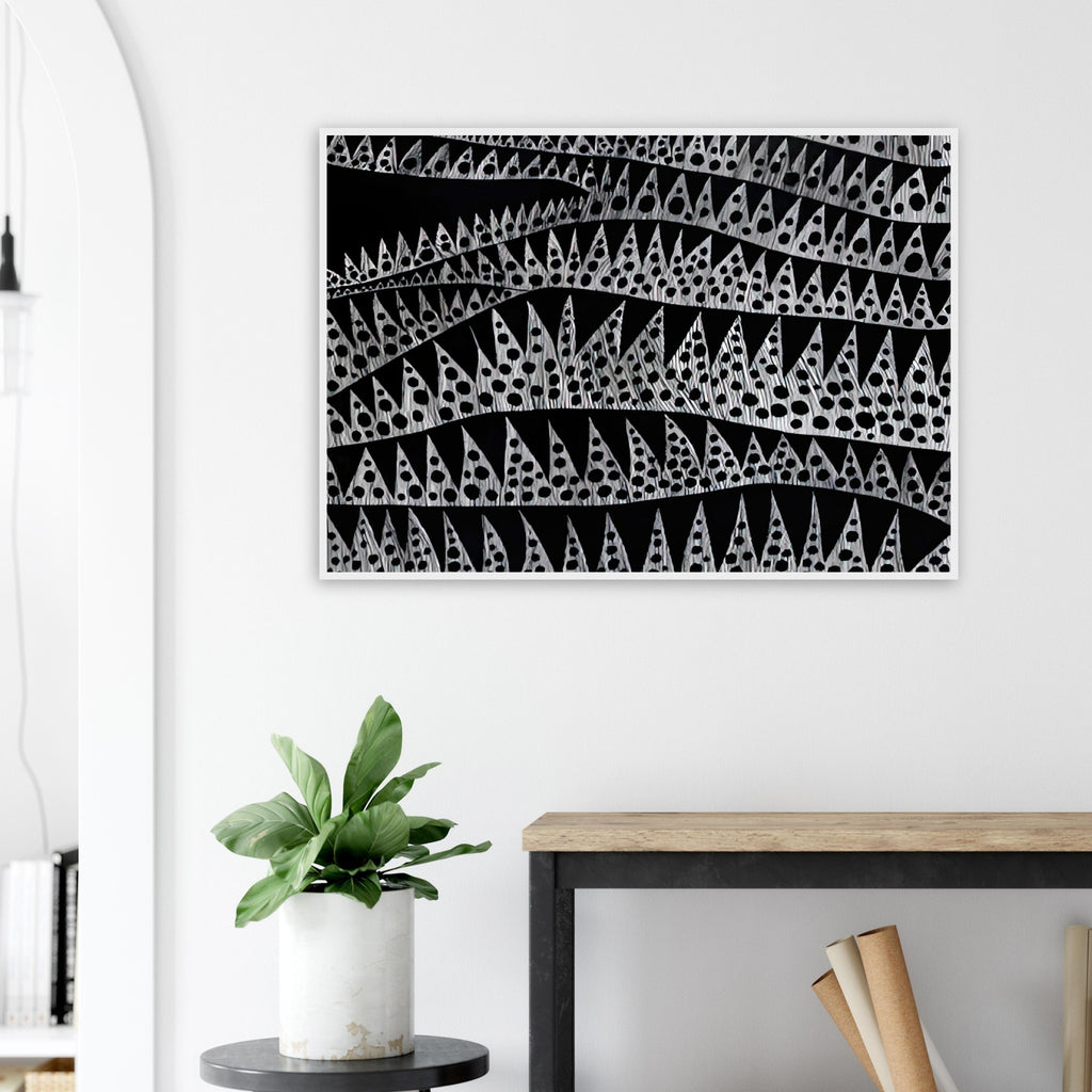Yayoi Kusama framed print — Waves (TWXZO) approaches the motion of water as a patterned, repeating event