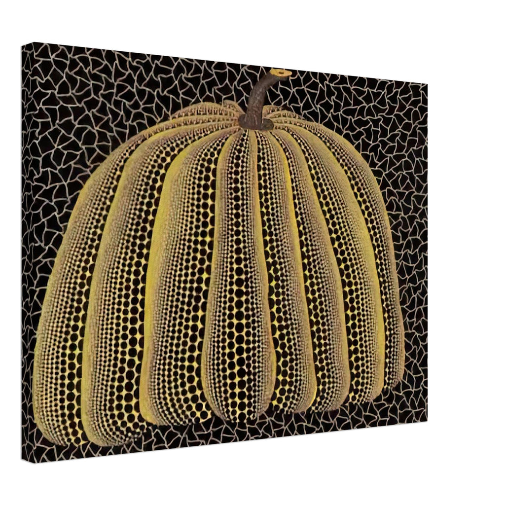 Yayoi Kusama canvas print — Pumpkin (Yellow Y) [Kusama 148] presents Kusama’s familiar pumpkin through an explicitly yellow variation, 45x60 cm / 18x24″