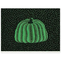Yayoi Kusama poster — Pumpkin (Green, Version 2) presents Kusama’s familiar pumpkin through an explicitly green variation, 15x20 cm / 6x8″