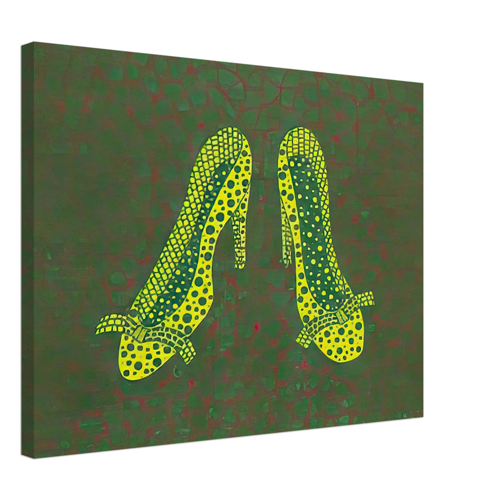Yayoi Kusama canvas print — High Heels (3) makes a fashion accessory the protagonist of a Kusama print, 45x60 cm / 18x24″