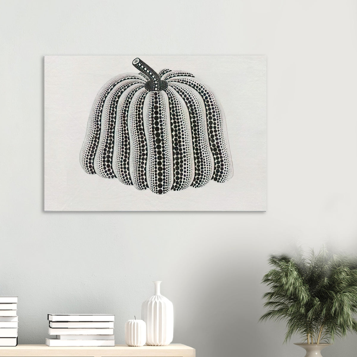 Yayoi Kusama canvas print — Pumpkin [Kusama 201] revisits Kusama’s best-known vegetable through the relationship between its distinctive form and repeating ornament