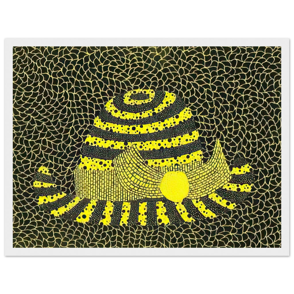 Yayoi Kusama framed print — Hat (3) turns an everyday hat into a subject for playful observation, white frame, 30x40 cm / 12x16″