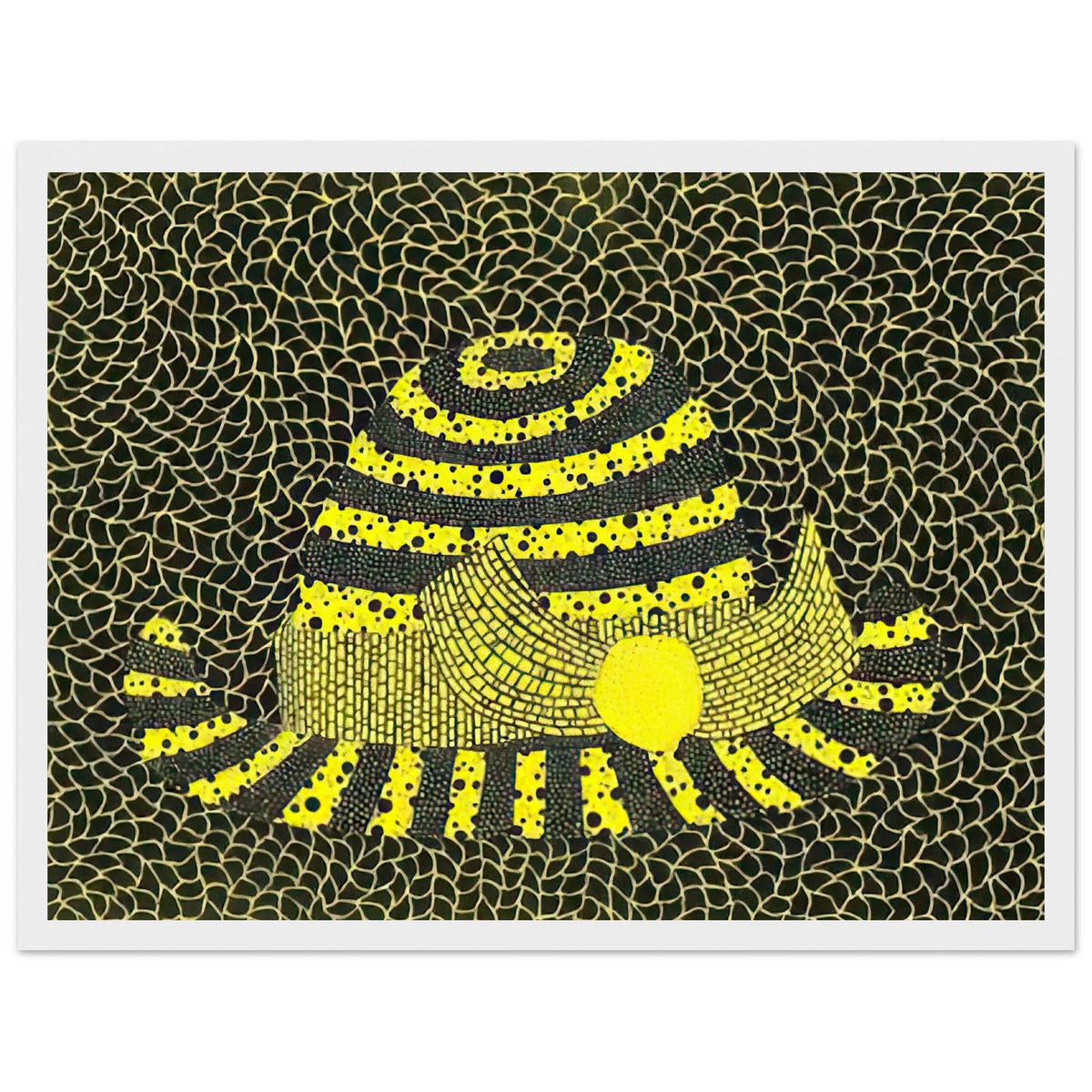 Yayoi Kusama framed print — Hat (3) turns an everyday hat into a subject for playful observation, white frame, 30x40 cm / 12x16″