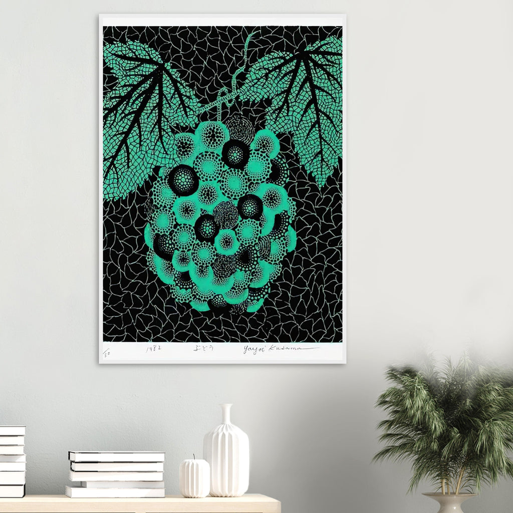 Yayoi Kusama framed print — Few still-life subjects lend themselves to repetition as naturally as a bunch of grapes