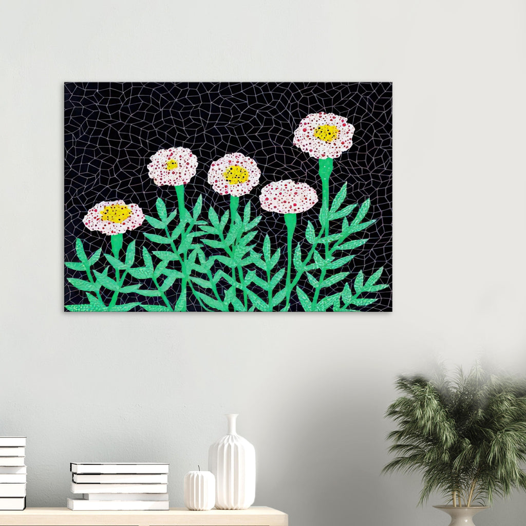 Yayoi Kusama canvas print — Flowers 1 places blooming forms at the center of the composition