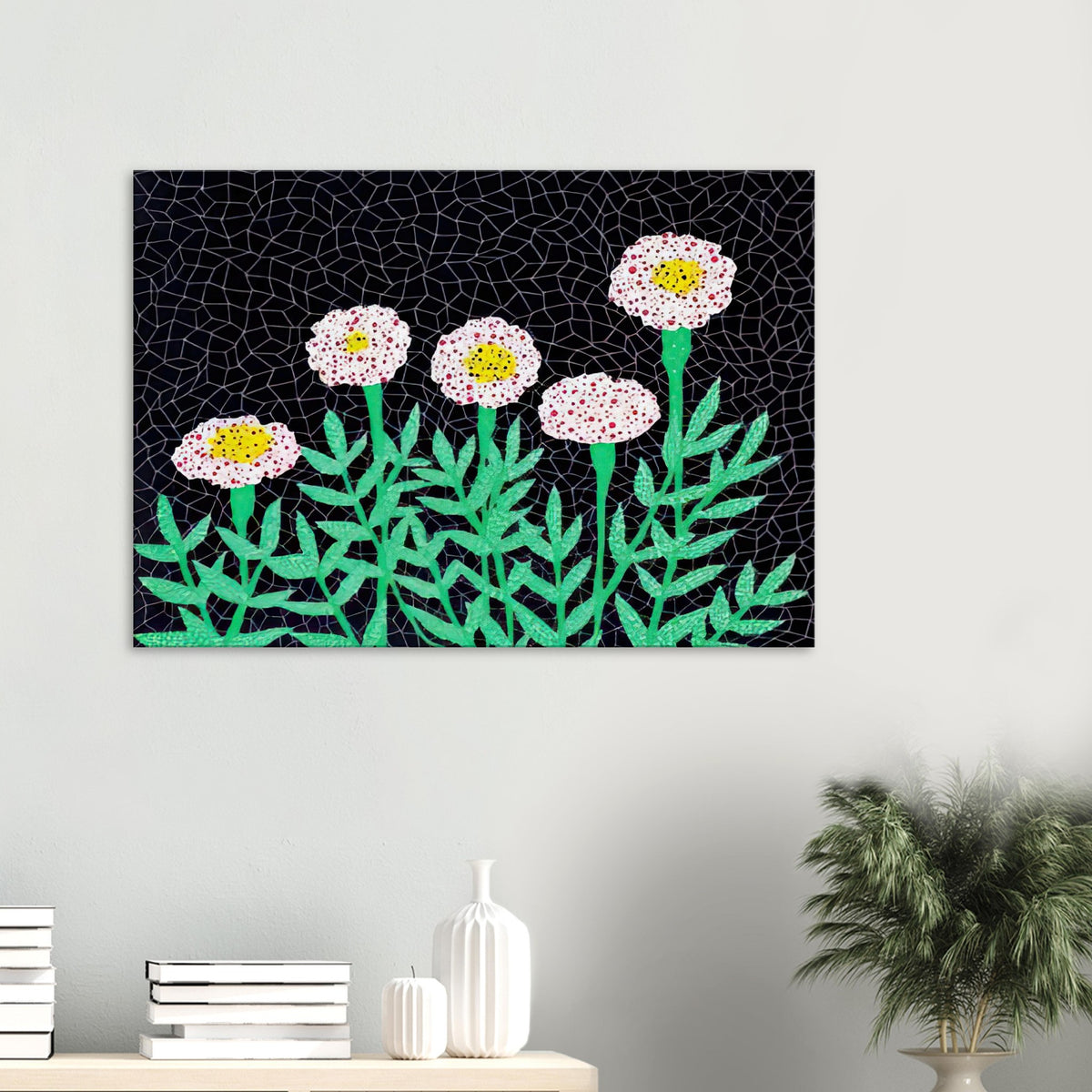 Yayoi Kusama canvas print — Flowers 1 places blooming forms at the center of the composition