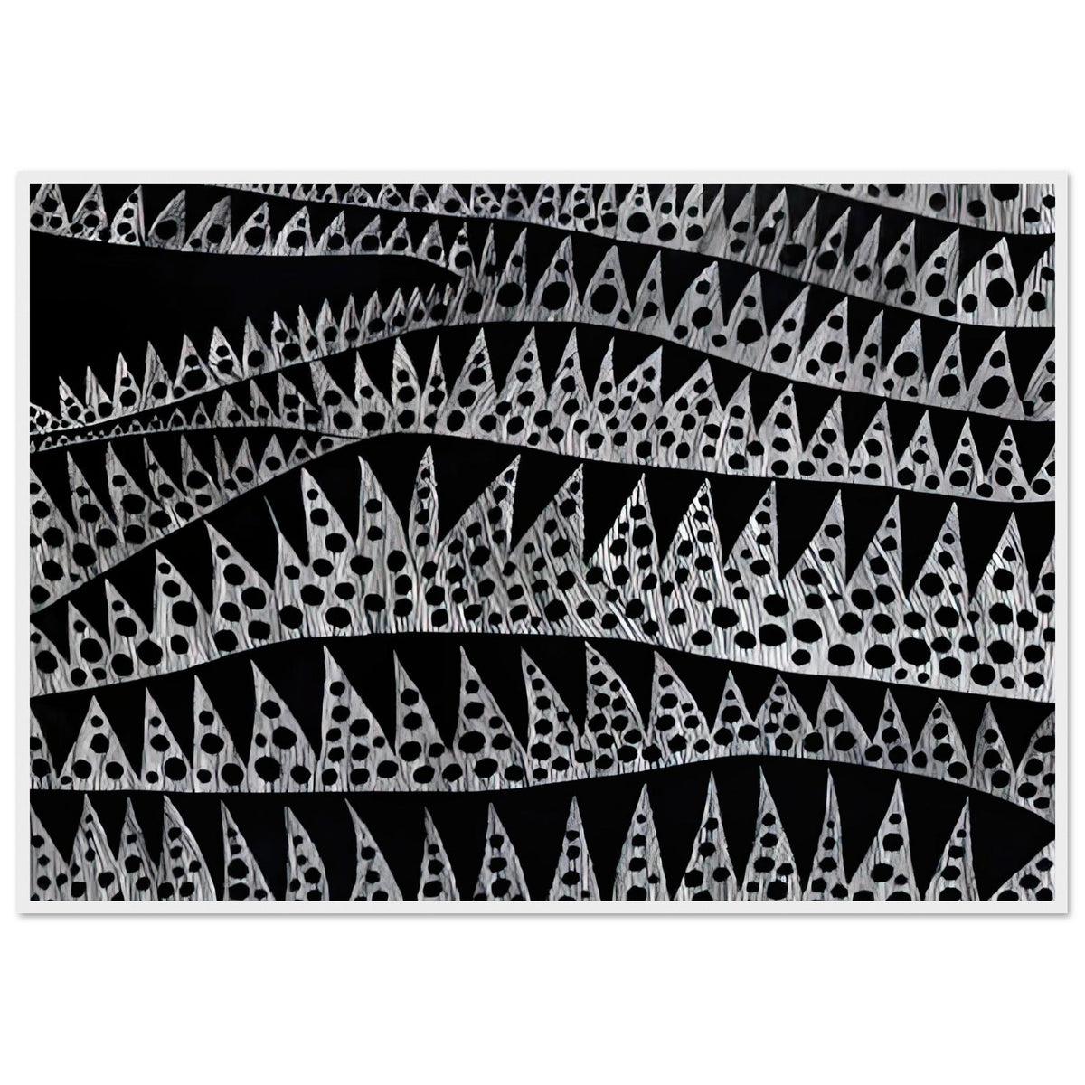 Yayoi Kusama framed print — Waves (TWXZO) approaches the motion of water as a patterned, repeating event, white frame, 70x100 cm / 28x40″