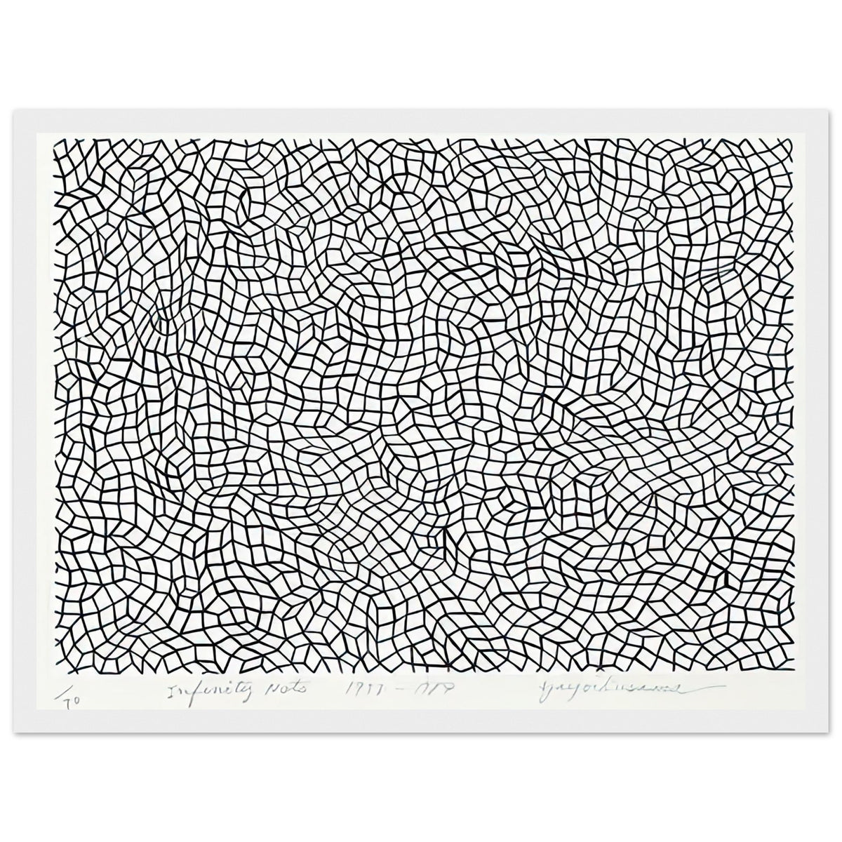 Yayoi Kusama framed print — Infinity Nets [Kusama 48] explores Kusama’s Infinity Net as a field built from countless repeated marks, white frame, 30x40 cm / 12x16″