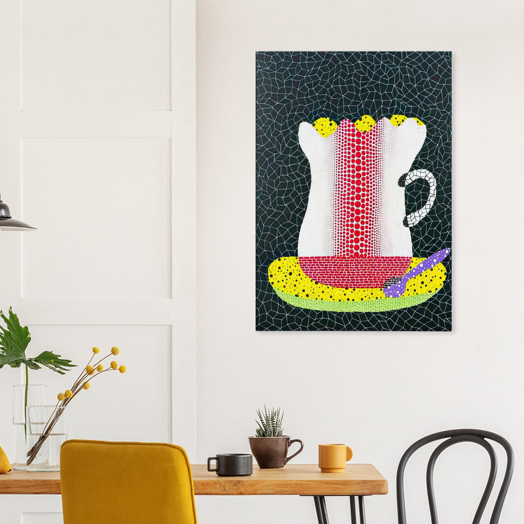 Yayoi Kusama canvas print — A single coffee cup becomes an unlikely protagonist in this composition