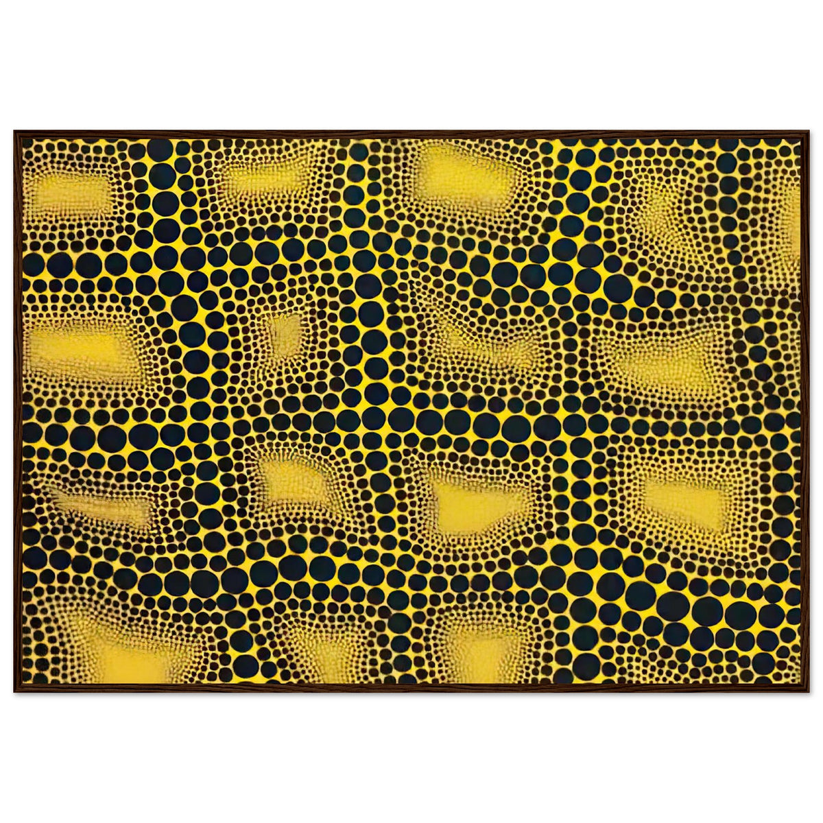 Yayoi Kusama framed print — Town introduces a built environment into Kusama’s range of natural and domestic subjects, dark wood frame, 70x100 cm / 28x40″