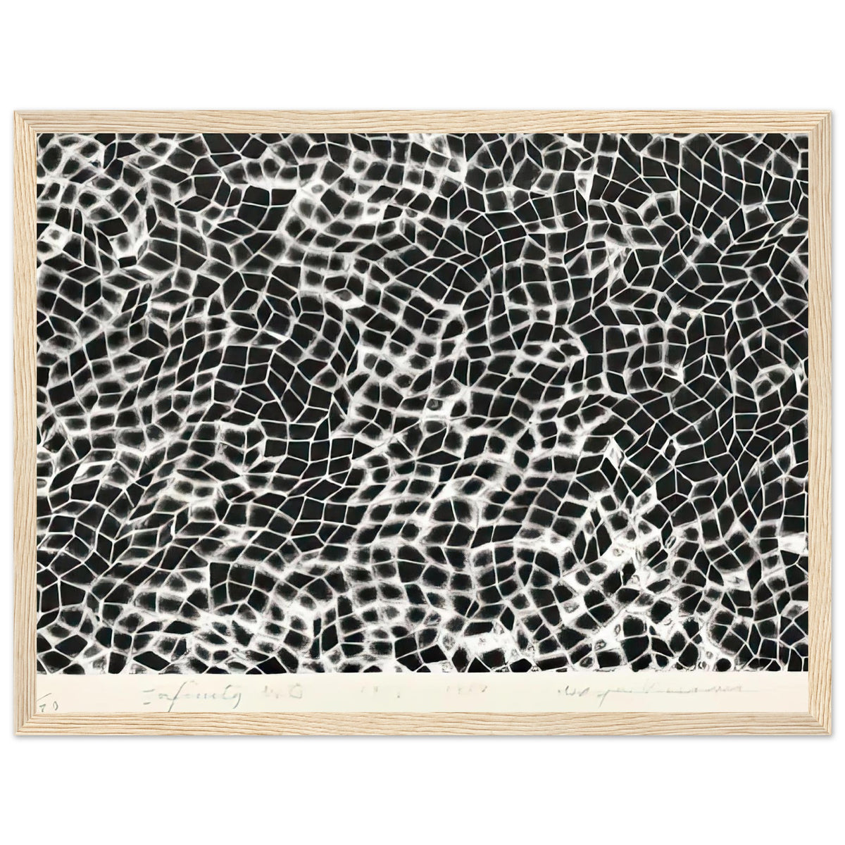 Yayoi Kusama framed print — Infinity Nets (Image 4) explores Kusama’s Infinity Net as a field built from countless repeated marks, wood frame, 30x40 cm / 12x16″