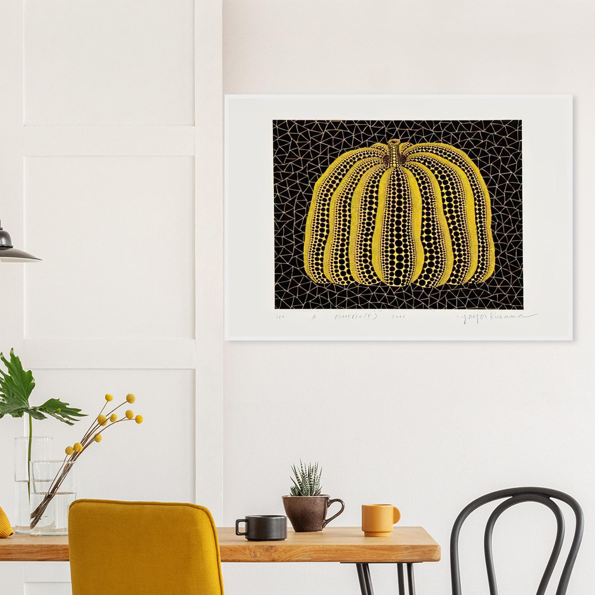 Yayoi Kusama framed print — Pumpkin (Y) is one precisely named variation on Yayoi Kusama’s iconic pumpkin theme
