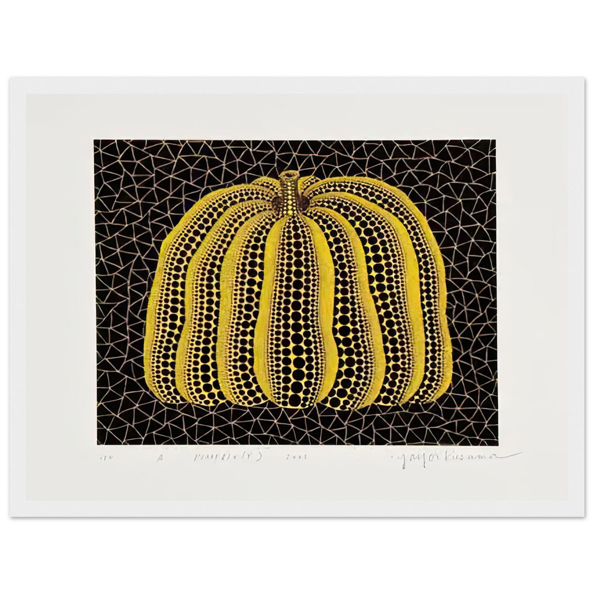 Yayoi Kusama framed print — Pumpkin (Y) is one precisely named variation on Yayoi Kusama’s iconic pumpkin theme, white frame, 30x40 cm / 12x16″