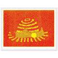 Yayoi Kusama framed print — Hat (Orange) presents a familiar accessory as an exercise in changing color and graphic character, white frame, 30x40 cm / 12x16″
