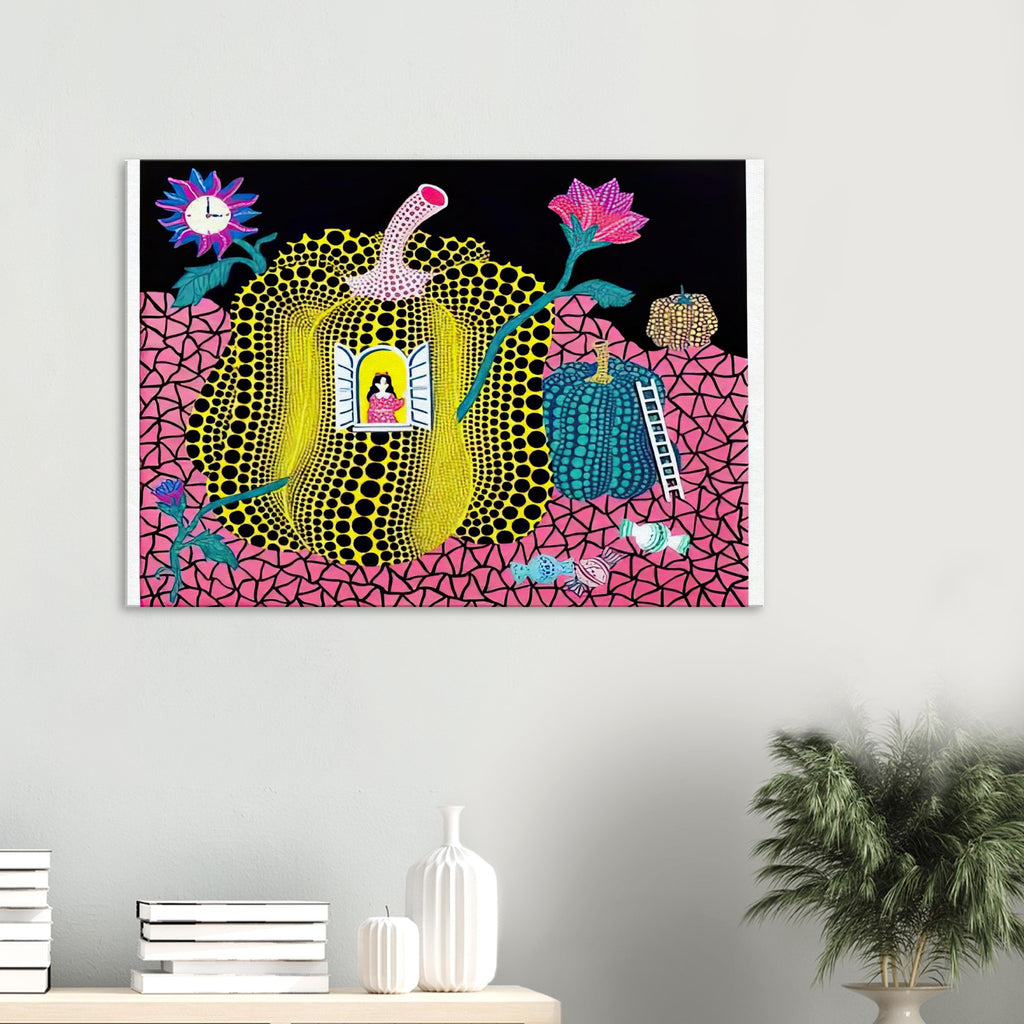Yayoi Kusama canvas print — Hello (Image 1) is presented here as a poster based on Yayoi Kusama’s artwork